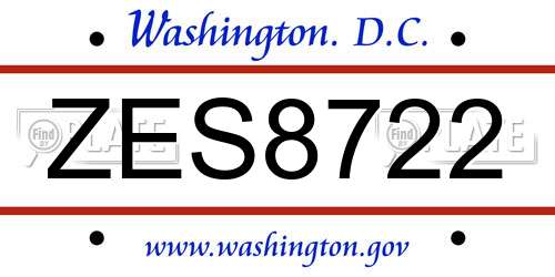 ZES8722 District Of Columbia License Plate