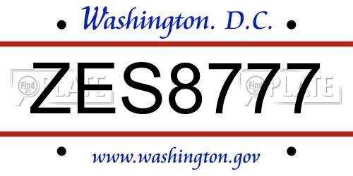 ZES8777 District Of Columbia License Plate