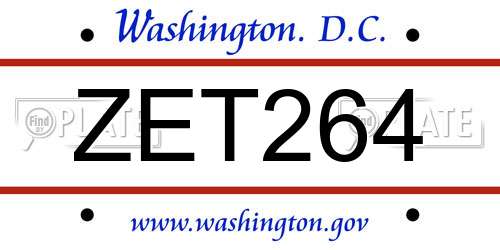 ZET264 District Of Columbia License Plate