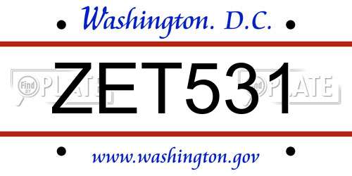 ZET531 District Of Columbia License Plate