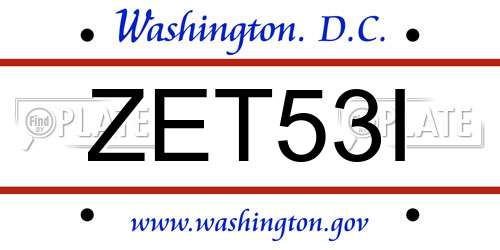 ZET53I District Of Columbia License Plate