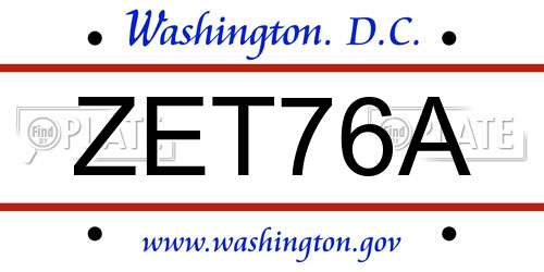 ZET76A District Of Columbia License Plate