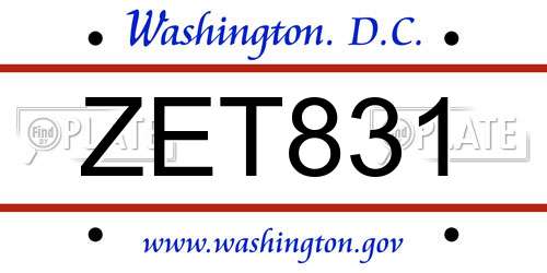 ZET831 District Of Columbia License Plate