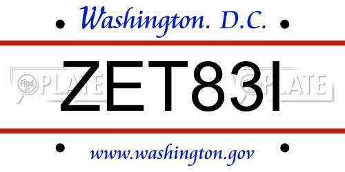 ZET83I District Of Columbia License Plate