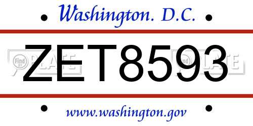 ZET8593 District Of Columbia License Plate
