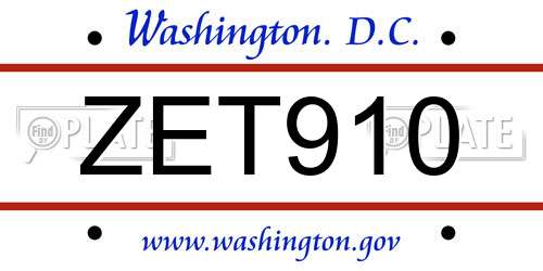 ZET910 District Of Columbia License Plate