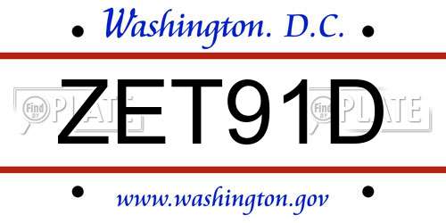 ZET91D District Of Columbia License Plate