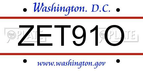 ZET91O District Of Columbia License Plate