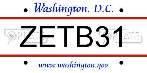 ZETB31 District Of Columbia License Plate