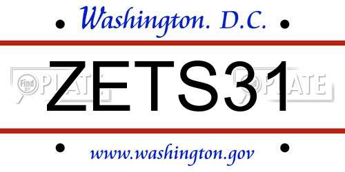 ZETS31 District Of Columbia License Plate