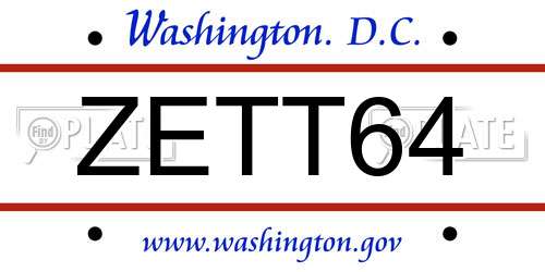 ZETT64 District Of Columbia License Plate