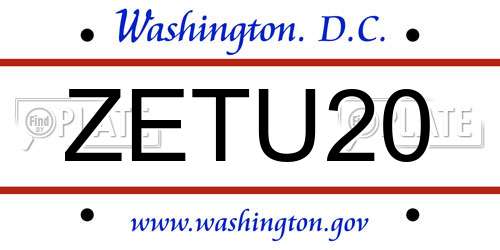 ZETU20 District Of Columbia License Plate