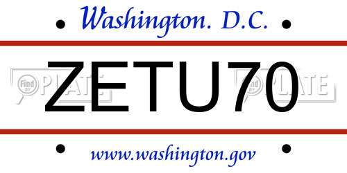 ZETU70 District Of Columbia License Plate