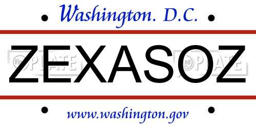 ZEXASOZ District Of Columbia License Plate