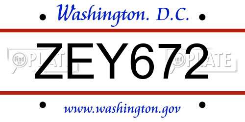 ZEY672 District Of Columbia License Plate