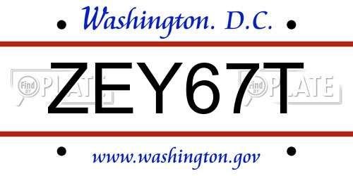ZEY67T District Of Columbia License Plate