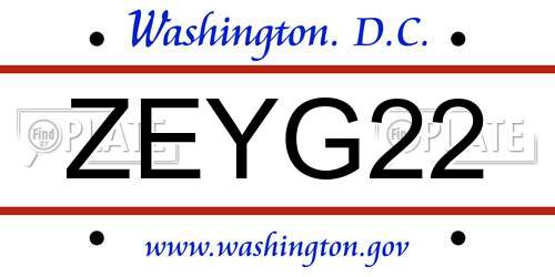 ZEYG22 District Of Columbia License Plate