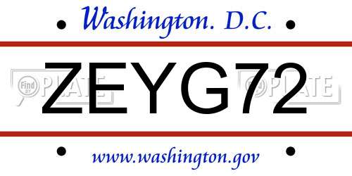 ZEYG72 District Of Columbia License Plate