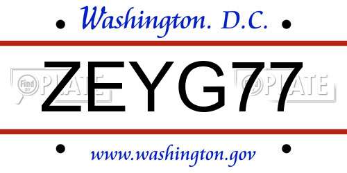 ZEYG77 District Of Columbia License Plate