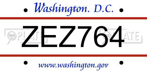 ZEZ764 District Of Columbia License Plate