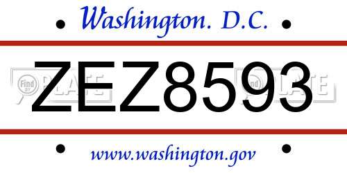 ZEZ8593 District Of Columbia License Plate