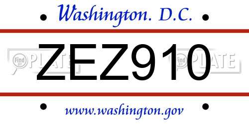 ZEZ910 District Of Columbia License Plate