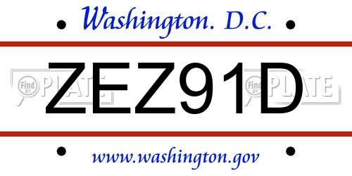 ZEZ91D District Of Columbia License Plate
