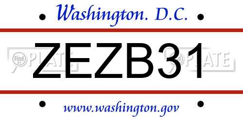 ZEZB31 District Of Columbia License Plate