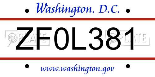 ZF0L381 District Of Columbia License Plate
