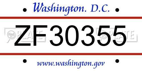 ZF30355 District Of Columbia License Plate