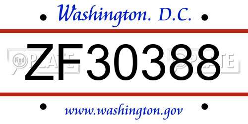 ZF30388 District Of Columbia License Plate