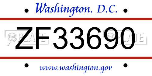 ZF33690 District Of Columbia License Plate