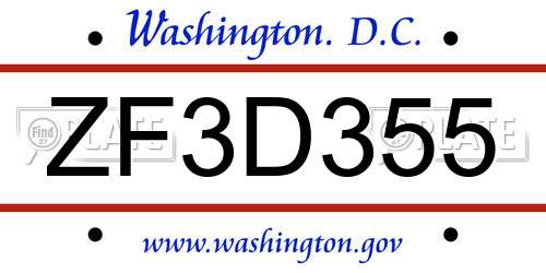 ZF3D355 District Of Columbia License Plate