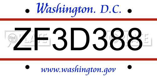 ZF3D388 District Of Columbia License Plate