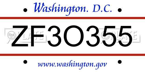 ZF3O355 District Of Columbia License Plate