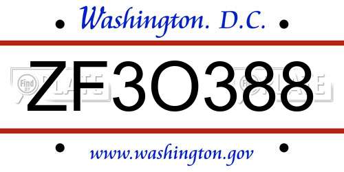 ZF3O388 District Of Columbia License Plate