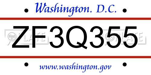 ZF3Q355 District Of Columbia License Plate