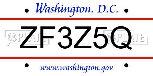 ZF3Z5Q District Of Columbia License Plate