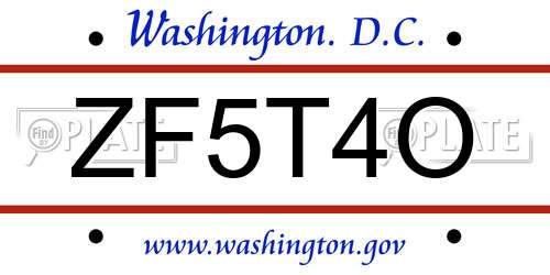 ZF5T4O District Of Columbia License Plate