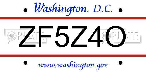 ZF5Z4O District Of Columbia License Plate
