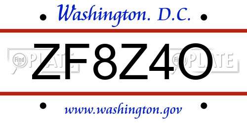 ZF8Z4O District Of Columbia License Plate