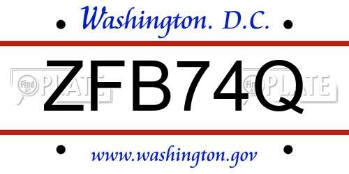 ZFB74Q District Of Columbia License Plate