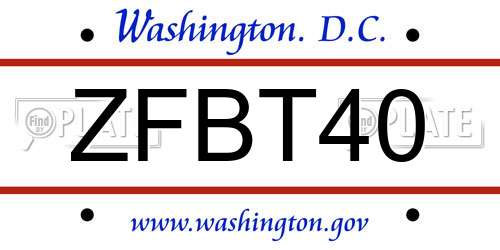 ZFBT40 District Of Columbia License Plate