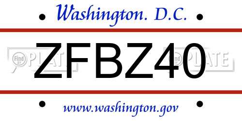 ZFBZ40 District Of Columbia License Plate