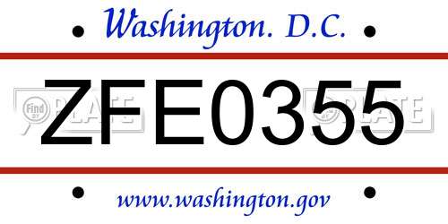 ZFE0355 District Of Columbia License Plate
