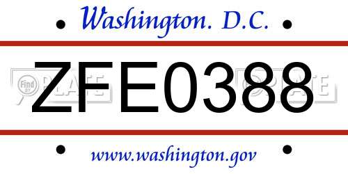 ZFE0388 District Of Columbia License Plate