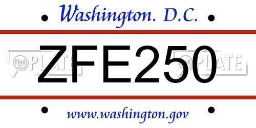ZFE250 District Of Columbia License Plate