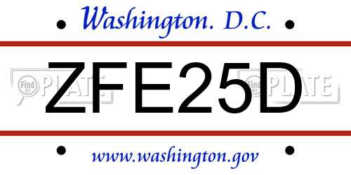 ZFE25D District Of Columbia License Plate