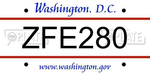 ZFE280 District Of Columbia License Plate