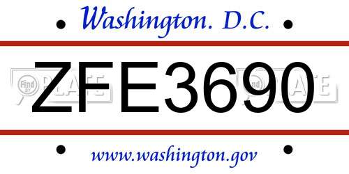 ZFE3690 District Of Columbia License Plate